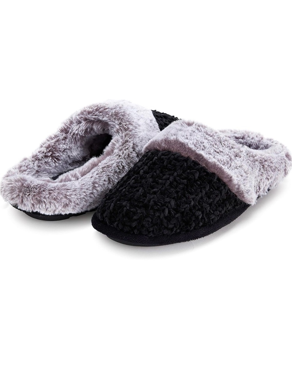 Cozy Women's Black and Gray Plush Slip-On Slippers